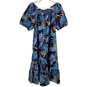 VTG Karyl Kaye Muumuu MIDI Dress L HAWAII Short Sleeve COTTON PUFF SLEEVE